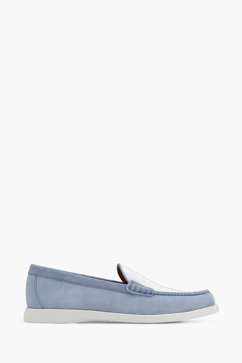 CHRISTIAN DIOR Granville Oblique Jacquard Moccasin in Blue/White/Grey Suede 0