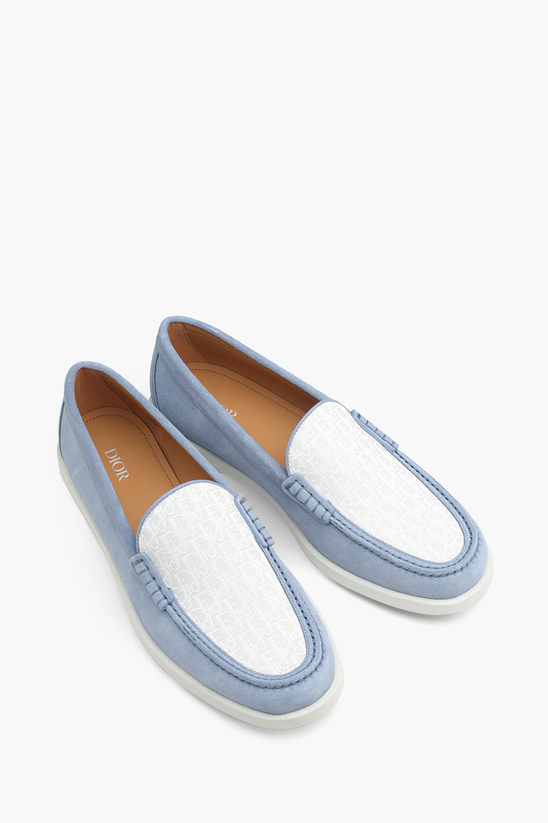 CHRISTIAN DIOR Granville Oblique Jacquard Moccasin in Blue/White/Grey Suede 1