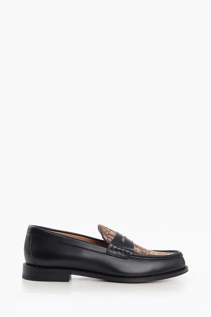 CHRISTIAN DIOR Granville Oblique Jacquard Loafers in Black/Brown Smooth Calfskin Canvas 0