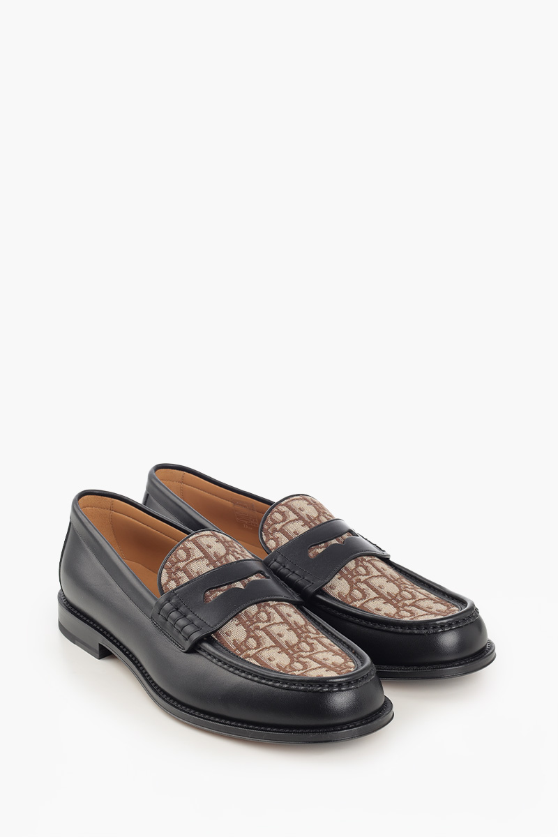 CHRISTIAN DIOR Granville Oblique Jacquard Loafers in Black/Brown Smooth Calfskin Canvas 2