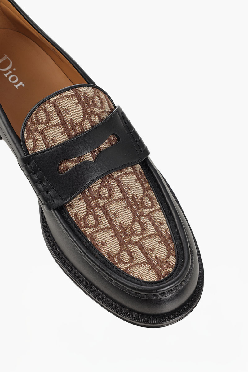CHRISTIAN DIOR Granville Oblique Jacquard Loafers in Black/Brown Smooth Calfskin Canvas 3