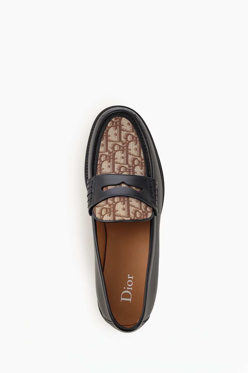 CHRISTIAN DIOR Granville Oblique Jacquard Loafers in Black/Brown Smooth Calfskin Canvas 4