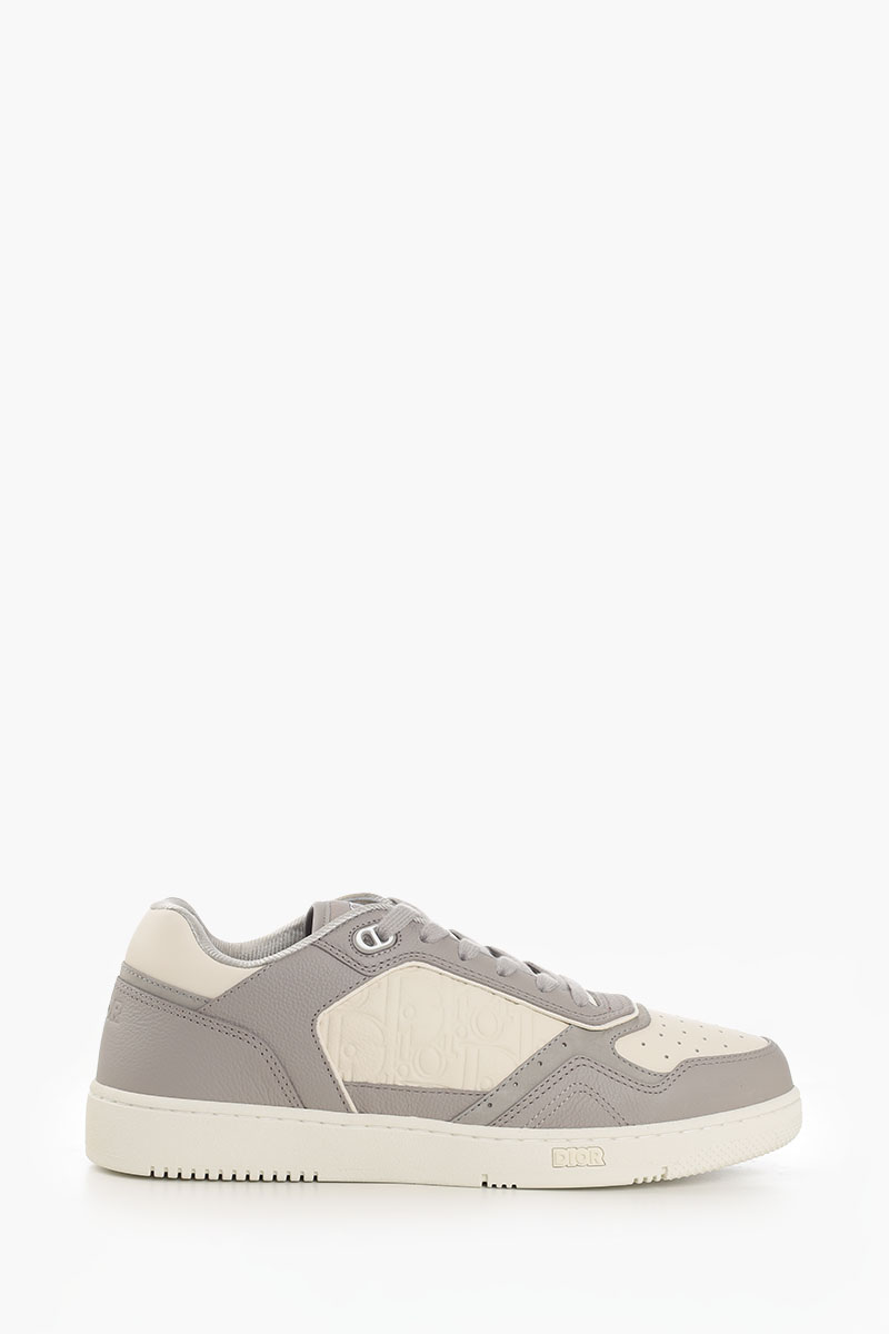 DIOR HOMME Men B27 Low Sneakers in Grey/Cream Grained Calfskin 0