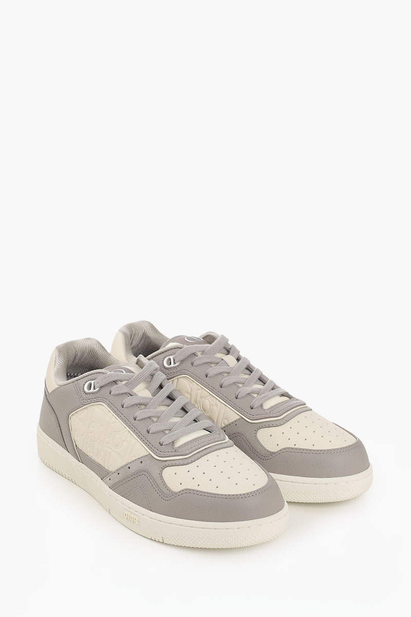 DIOR HOMME Men B27 Low Sneakers in Grey/Cream Grained Calfskin 2