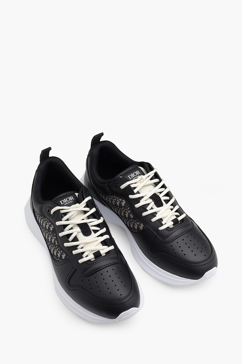 CHRISTIAN DIOR B25 Oblique Runner Sneakers in Black/Beige Smooth Calfskin and Jacquard 1