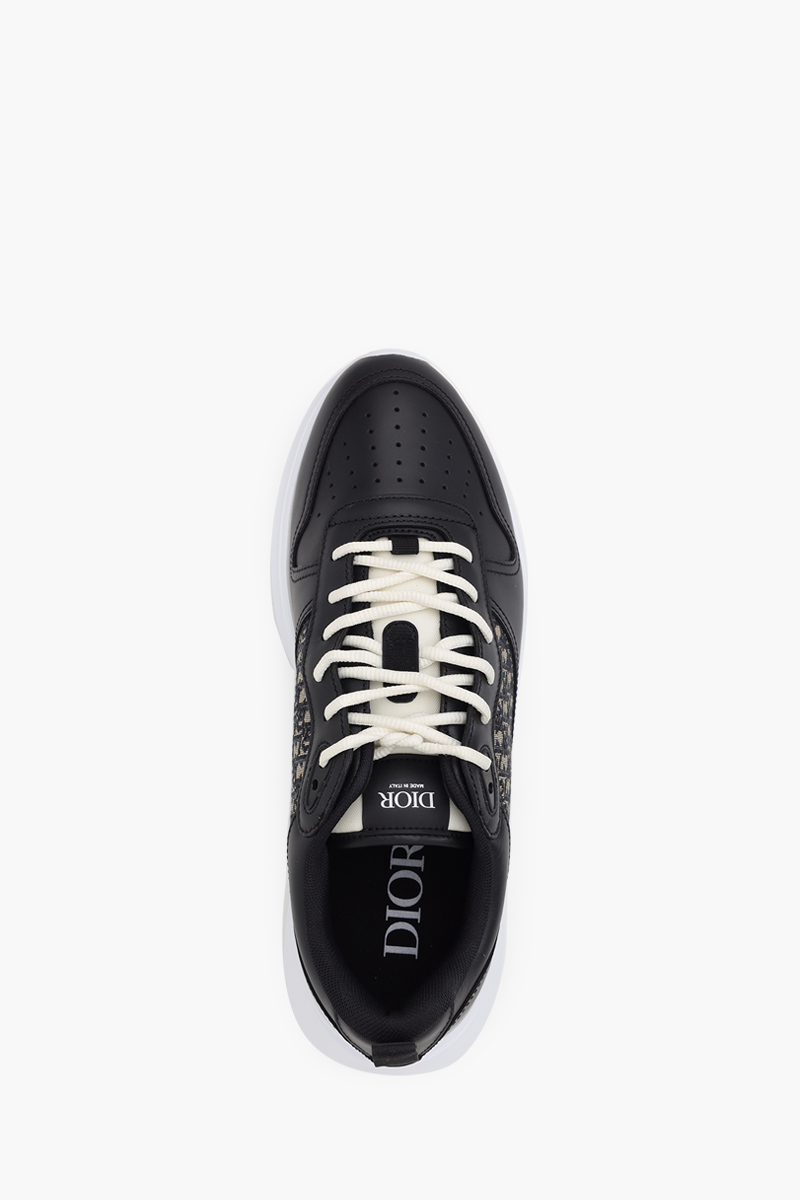 CHRISTIAN DIOR B25 Oblique Runner Sneakers in Black/Beige Smooth Calfskin and Jacquard 3