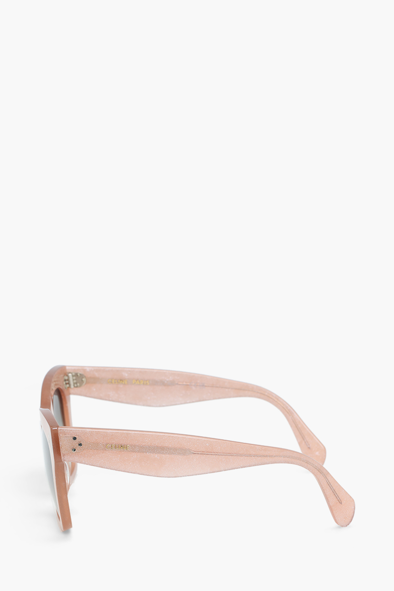 CELINE Square Bold 3 Dots Sunglasses in Shiny Milky Pink/Brown Acetate with Silver Gliter 3