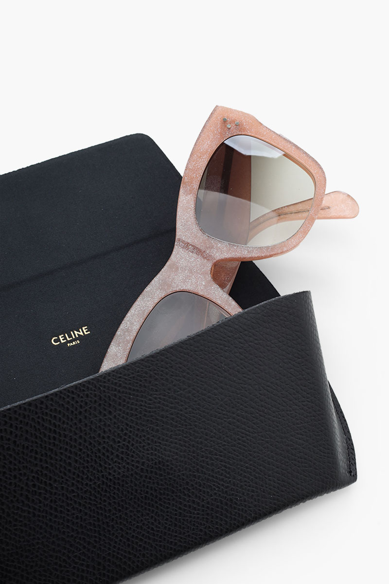 CELINE Square Bold 3 Dots Sunglasses in Shiny Milky Pink/Brown Acetate with Silver Gliter 4