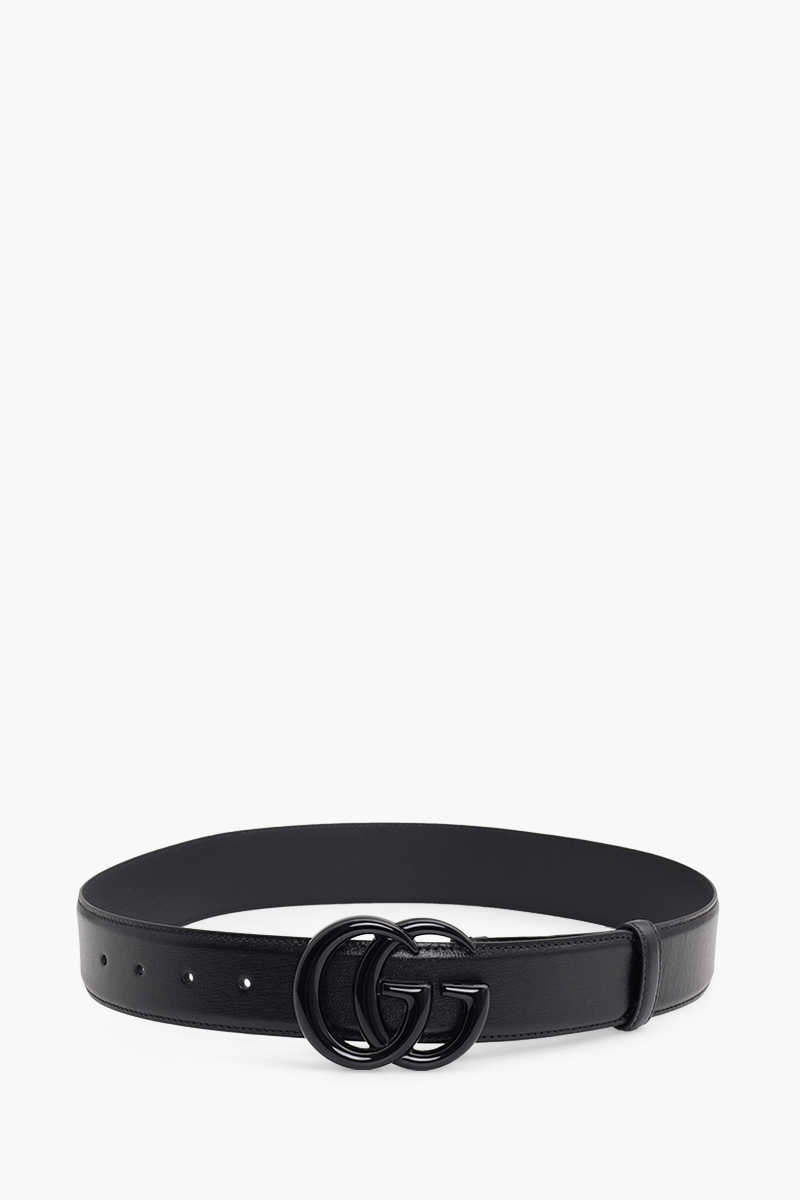 GUCCI GG Marmont Wide Belt 4cm in Black Leather with Double G Buckle 0