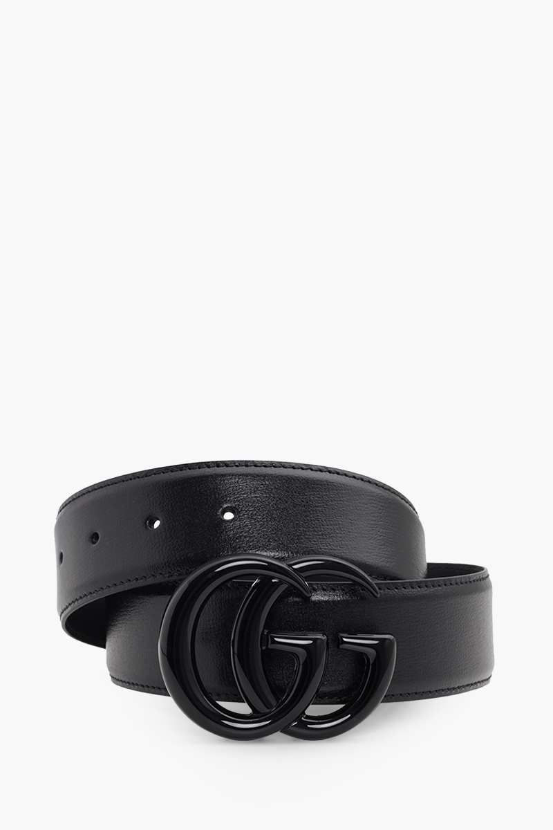 GUCCI GG Marmont Wide Belt 4cm in Black Leather with Double G Buckle 1