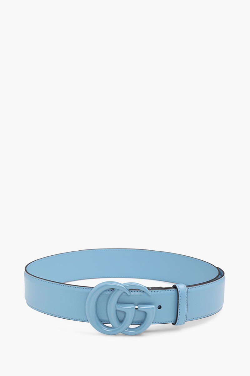 GUCCI GG Marmont Wide Belt 4cm in Pale Blue Leather with Double G Buckle 0