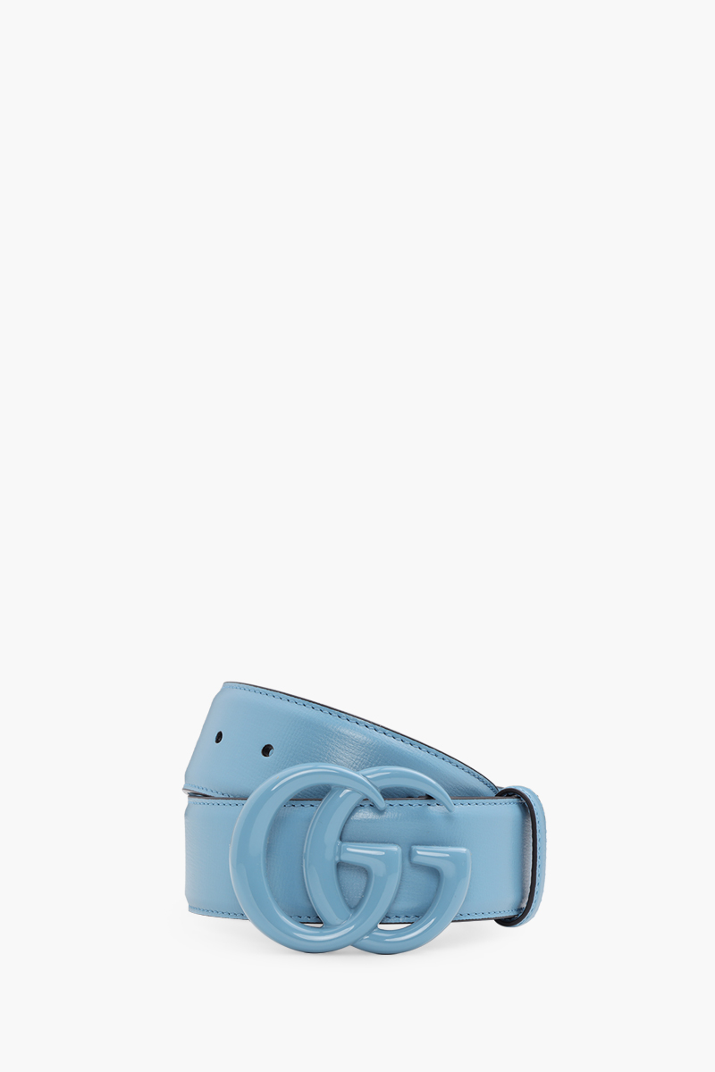 GUCCI GG Marmont Wide Belt 4cm in Pale Blue Leather with Double G Buckle 1