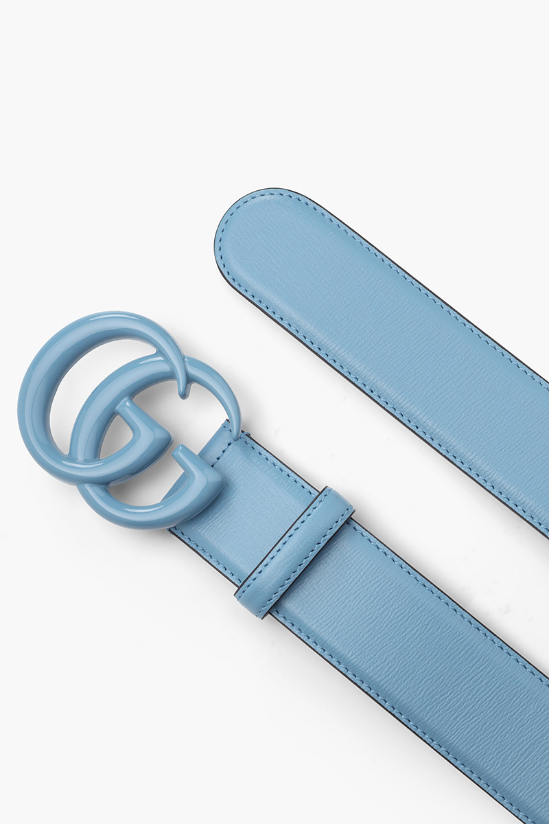 GUCCI GG Marmont Wide Belt 4cm in Pale Blue Leather with Double G Buckle 2