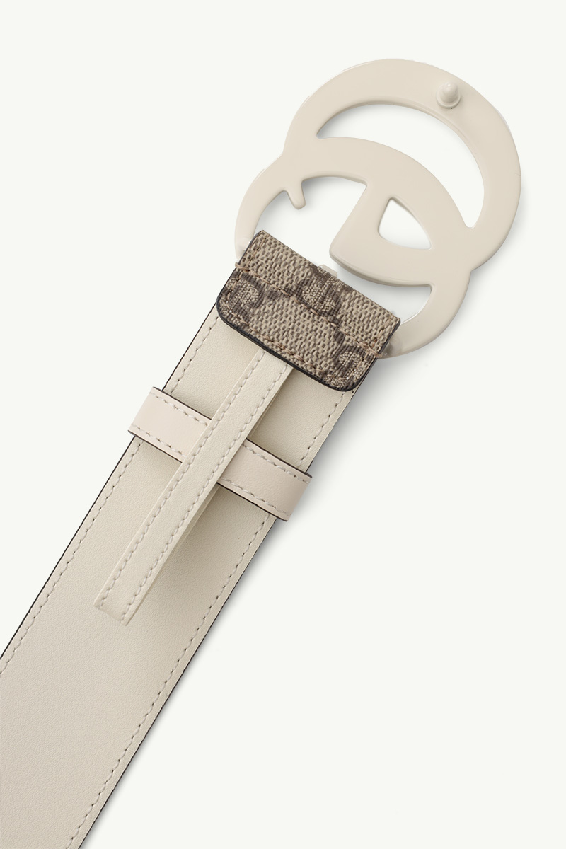 GUCCI GG Supreme Wide Belt 4cm in Beige/Ebony Canvas with Double G Buckle White Brass Hardware 3