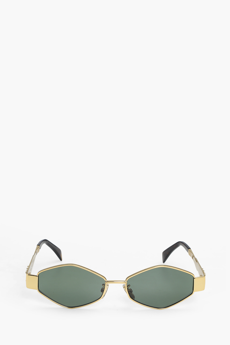 CELINE Geometric Triomphe Metal 02 Sunglasses in Gold/Green 0