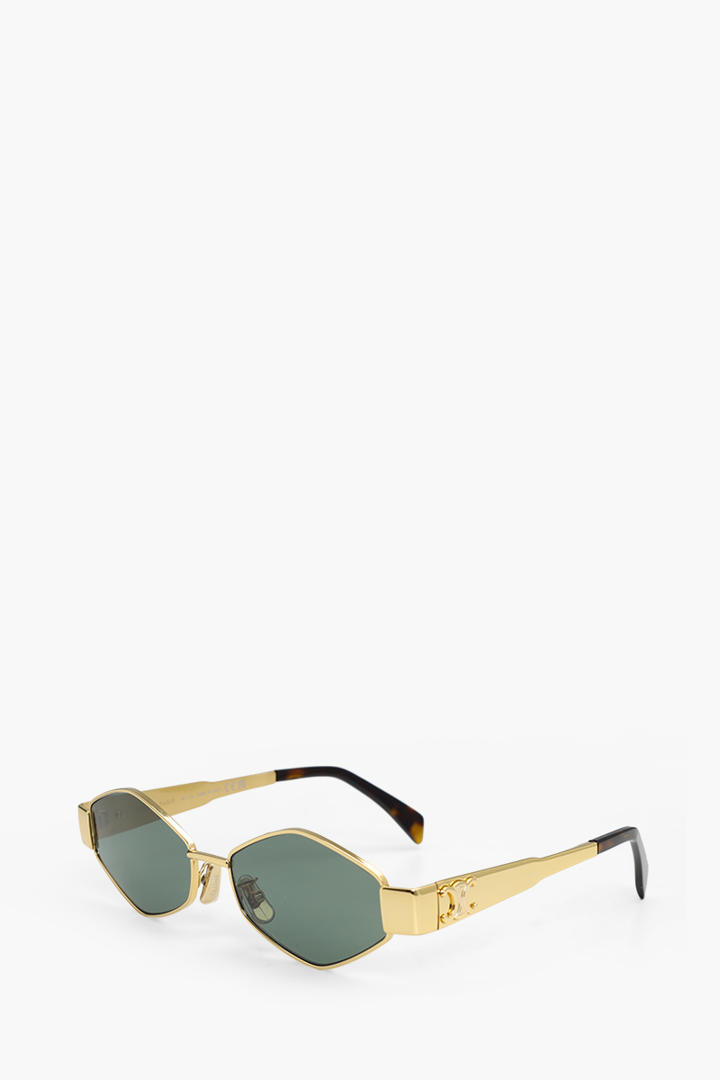 CELINE Geometric Triomphe Metal 02 Sunglasses in Gold/Green 2