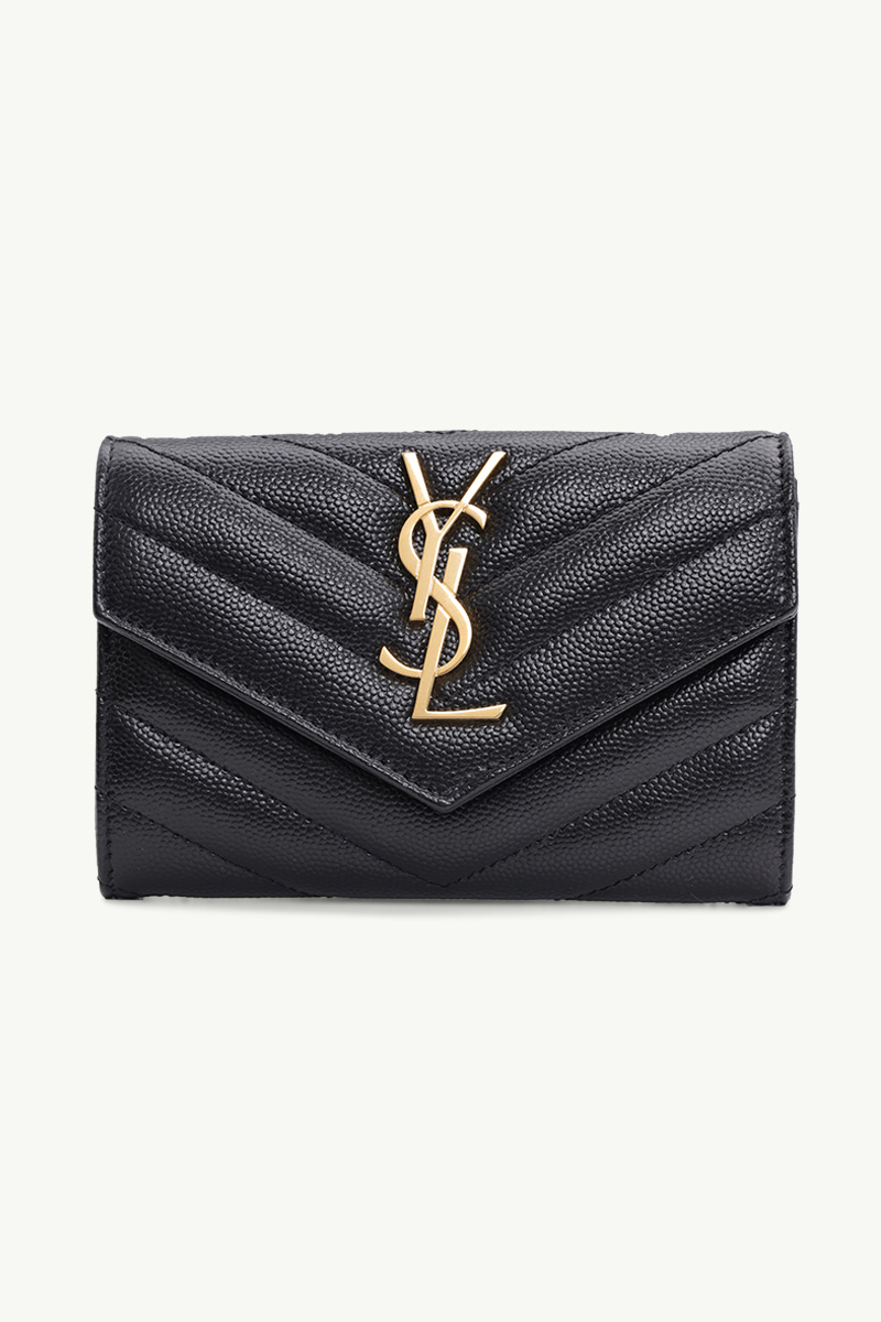 SAINT LAURENT Small Envelope Wallet in Black Caviar Leather GHW  0