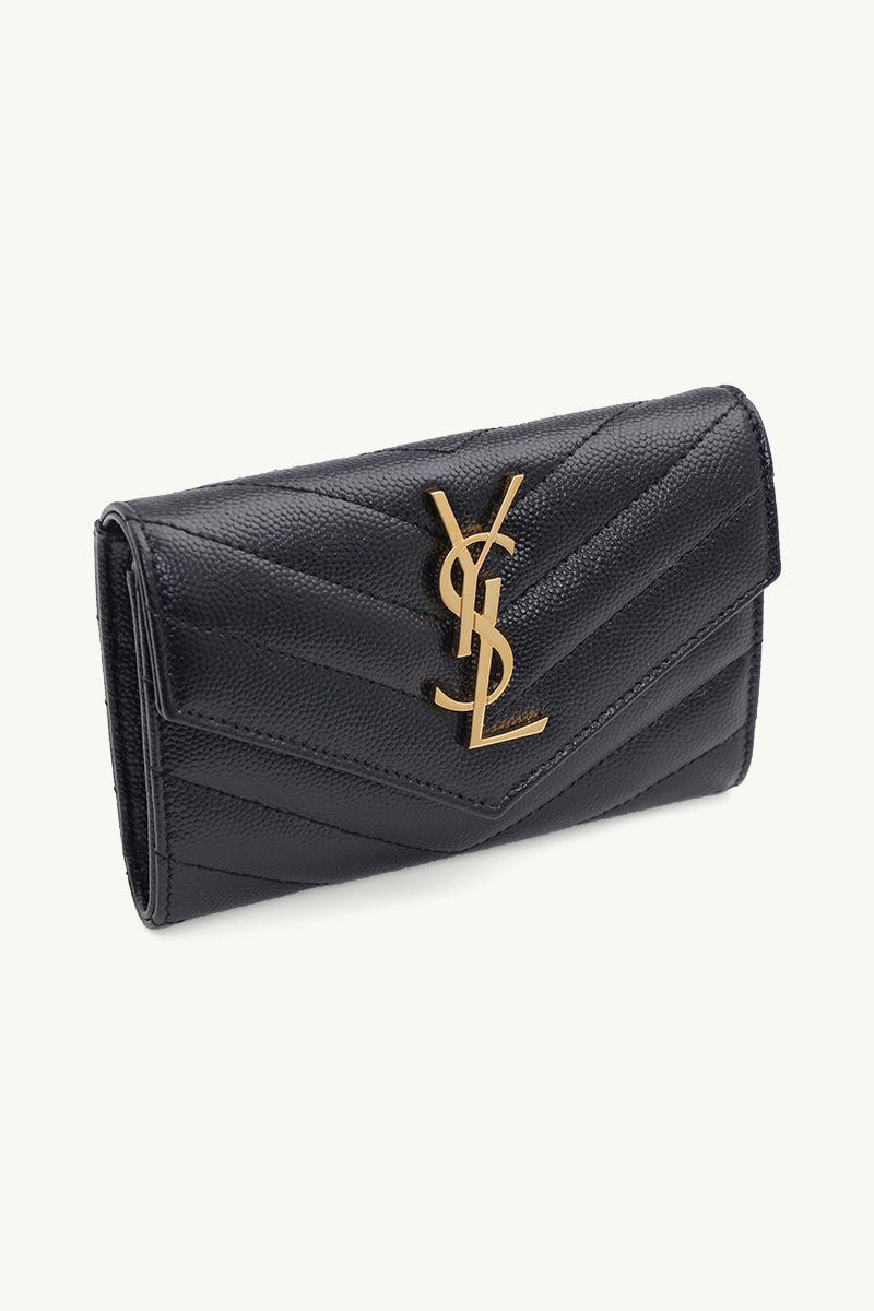 SAINT LAURENT Small Envelope Wallet in Black Caviar Leather GHW  2