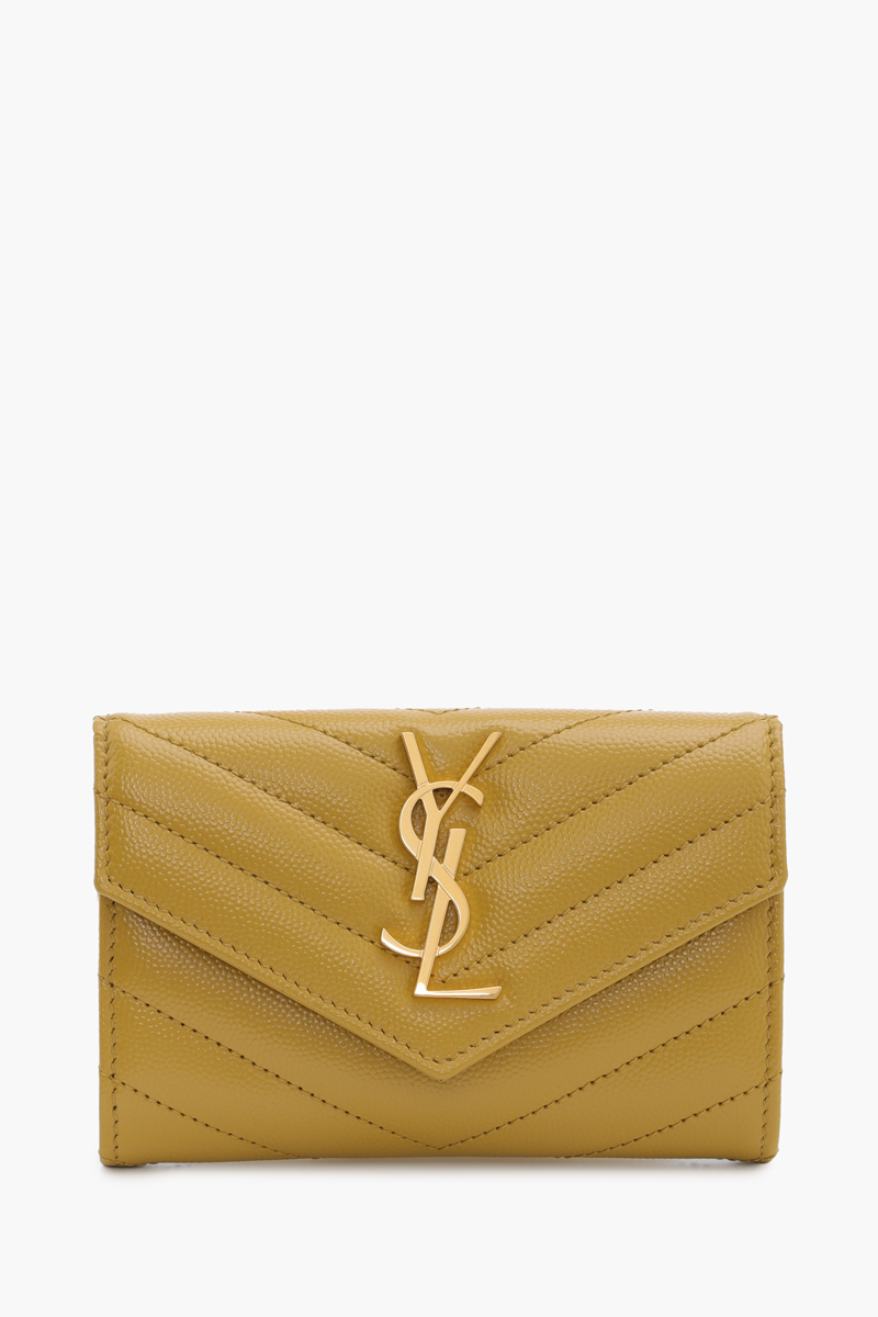 SAINT LAURENT Small Envelope Wallet in Chartreuse Yellow Caviar Leather GHW  0