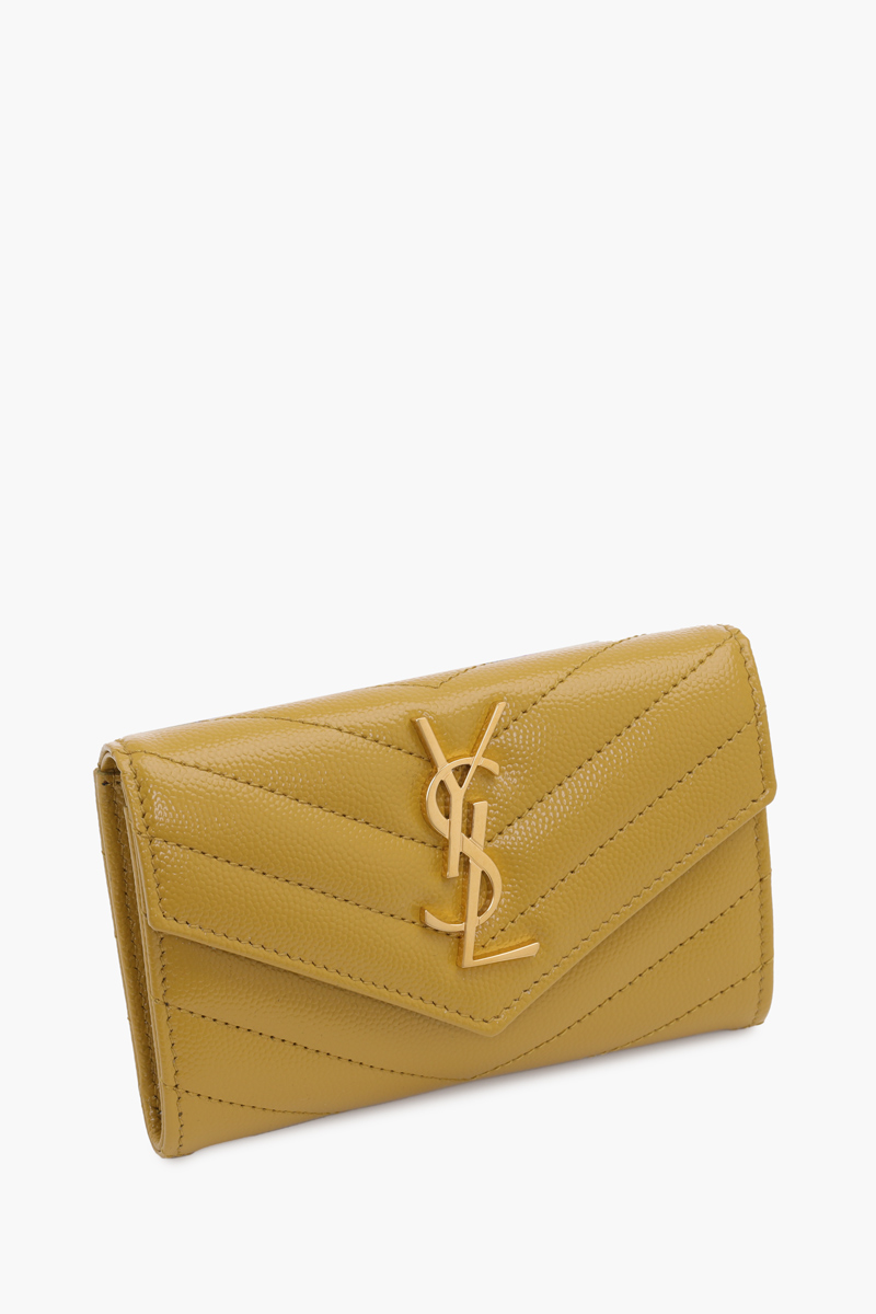 SAINT LAURENT Small Envelope Wallet in Chartreuse Yellow Caviar Leather GHW  2