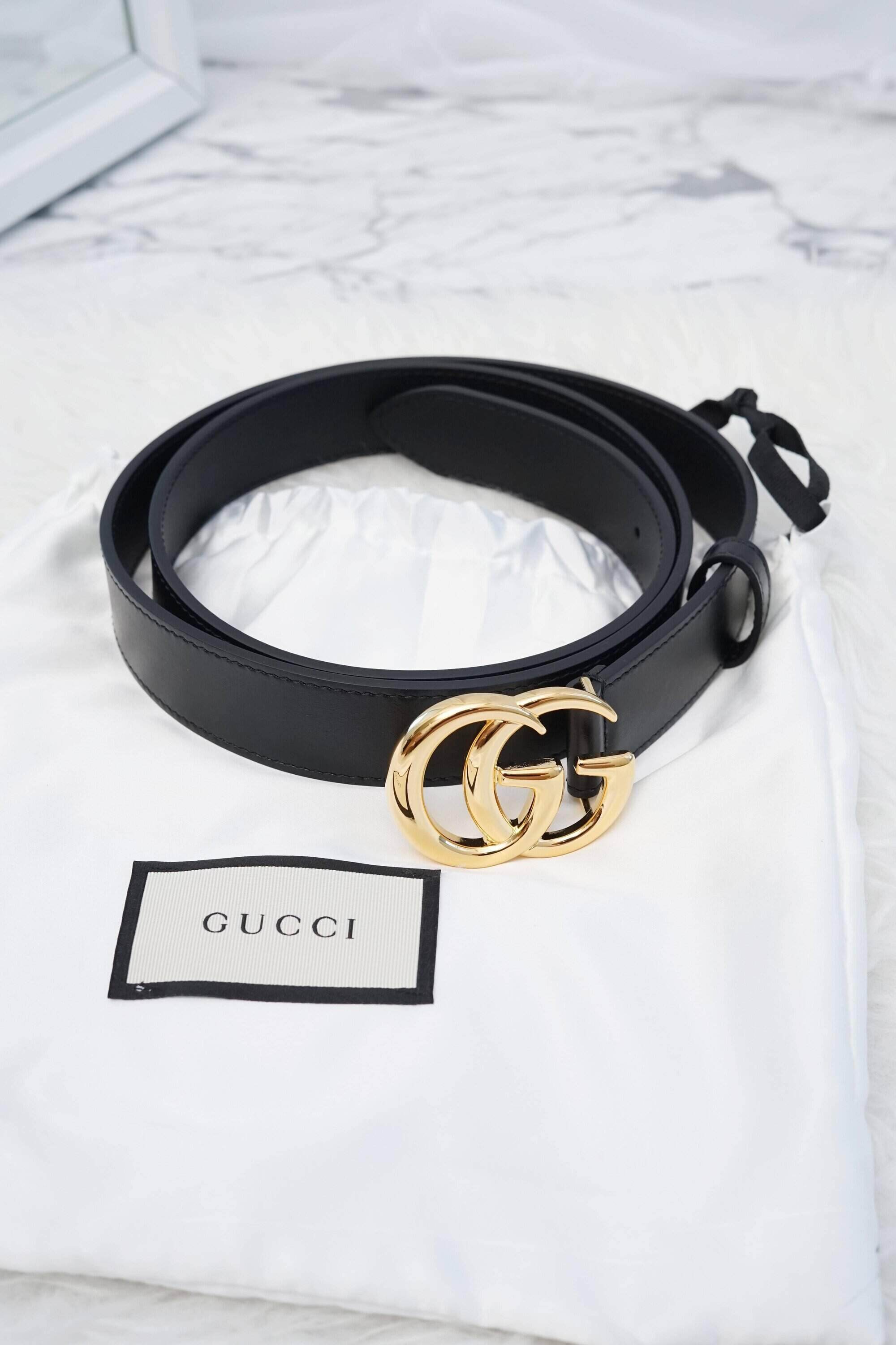 GUCCI GG Marmont Belt 3cm in Black  GHW with Shiny Buckle  0