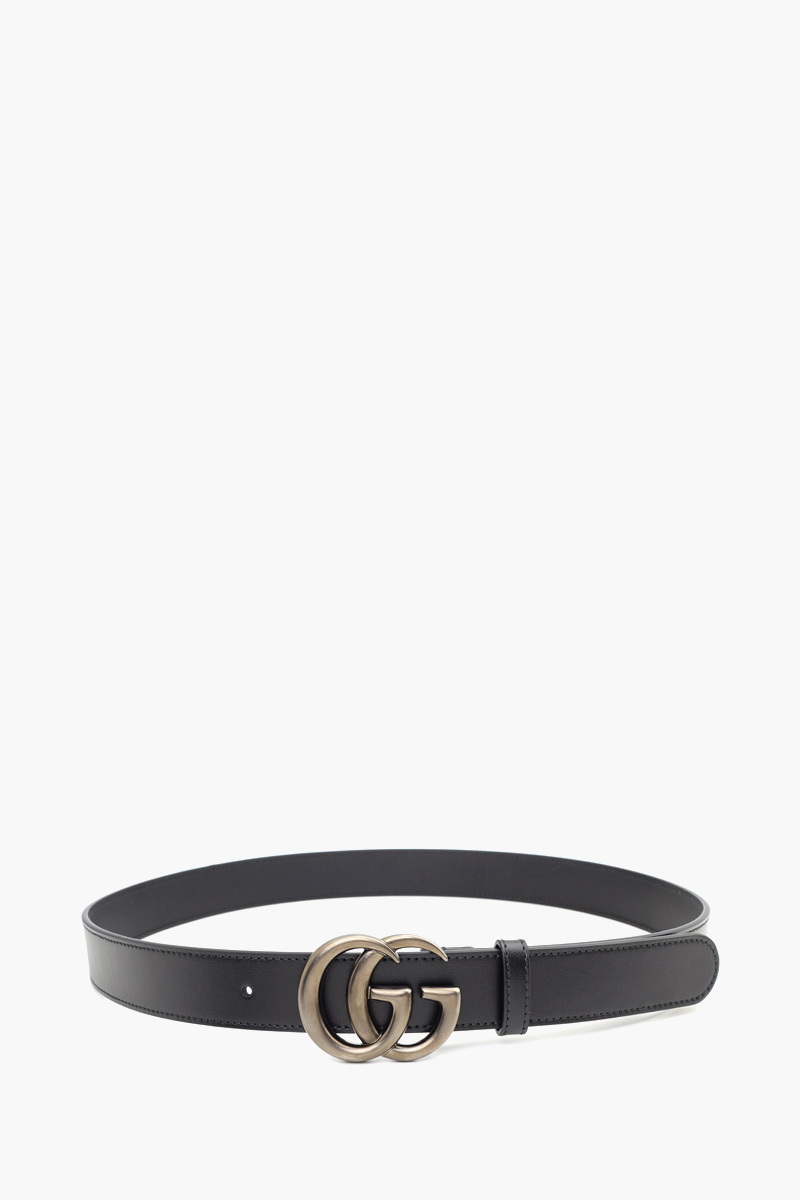 GUCCI Men GG Marmont Thin Belt 3cm in Black Leather RHW 0