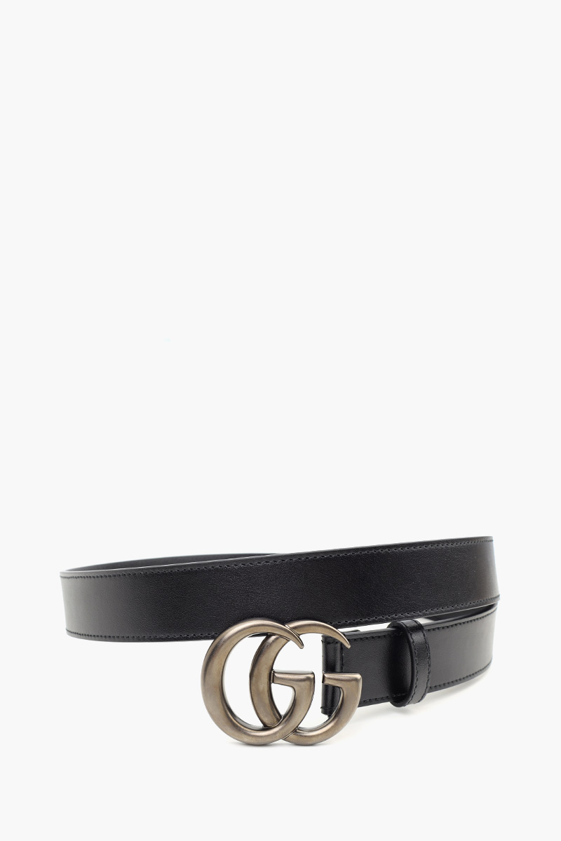GUCCI Men GG Marmont Thin Belt 3cm in Black Leather RHW 1