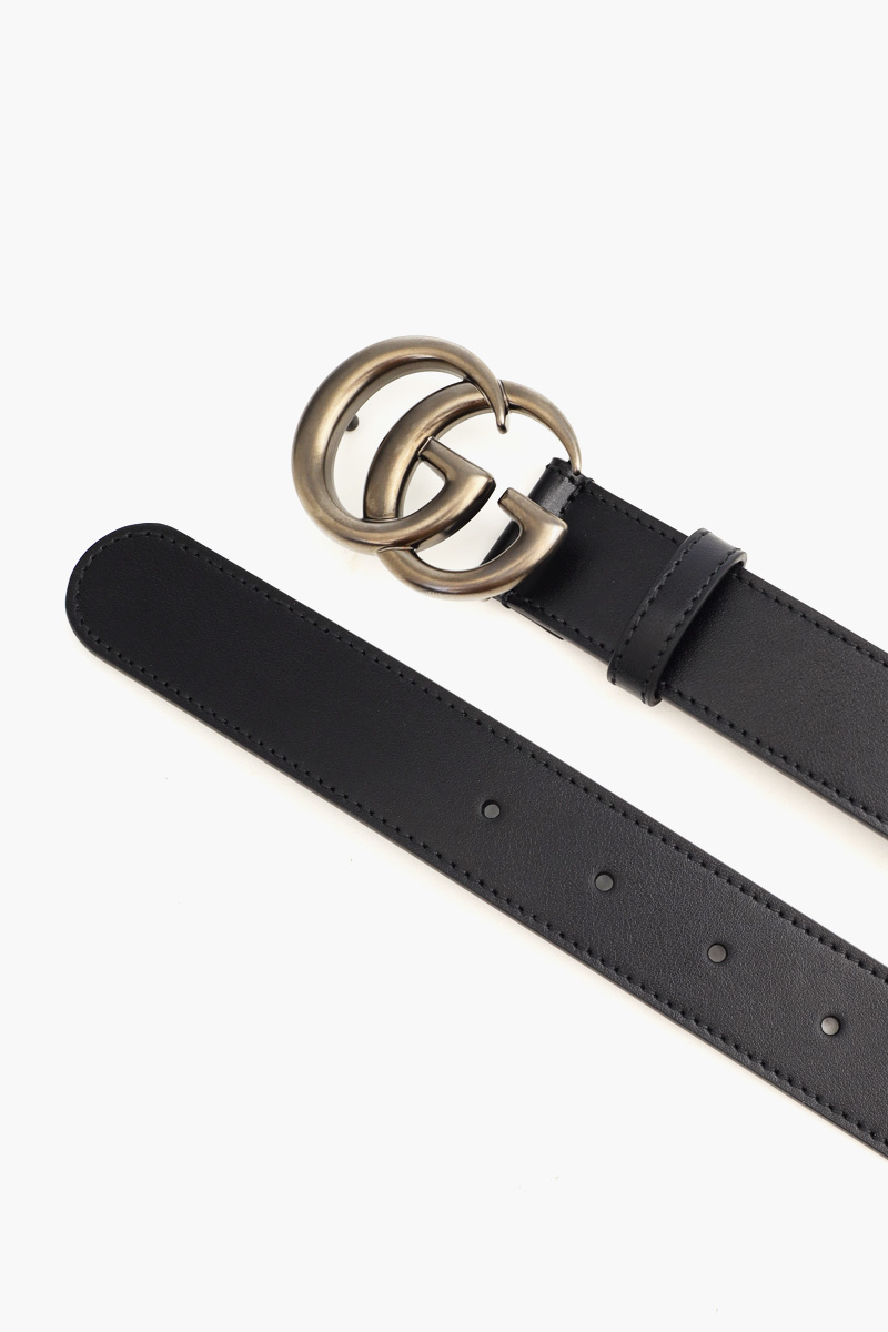 GUCCI Men GG Marmont Thin Belt 3cm in Black Leather RHW 2