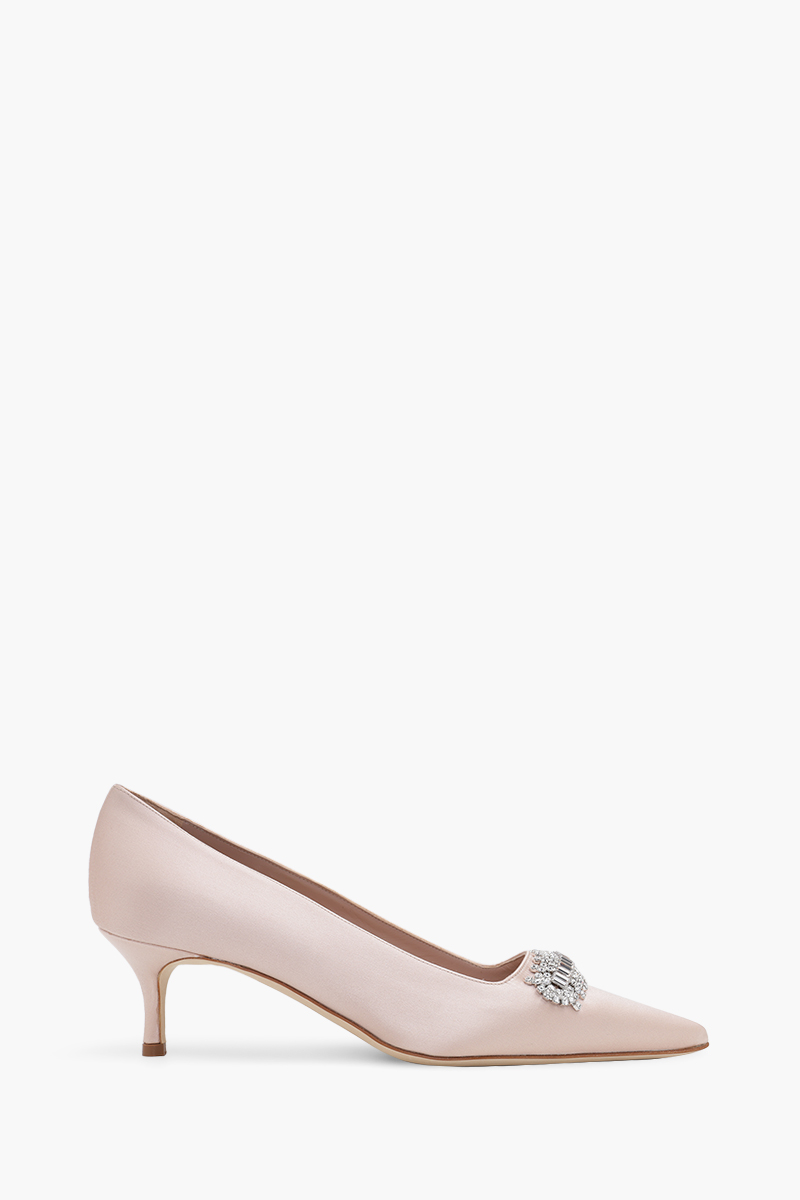 MANOLO BLAHNIK Bottara Pumps 5cm in Dark Nude Satin with White Crystal 0