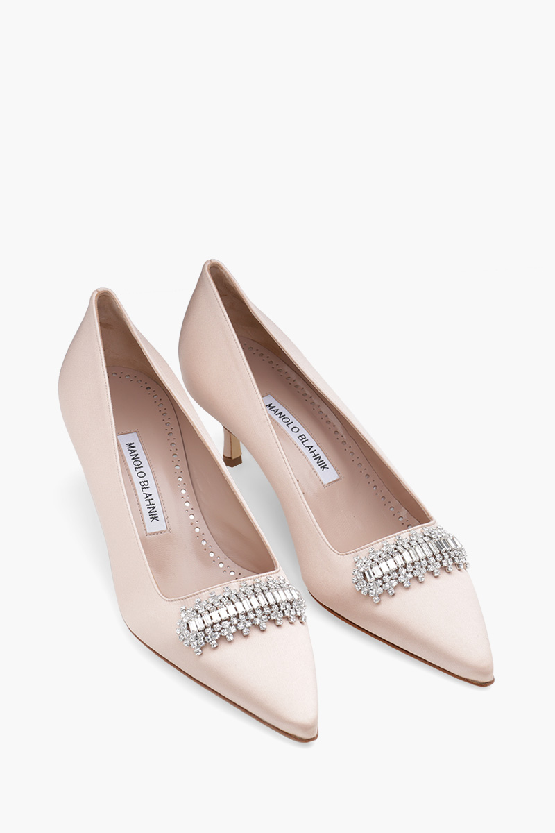 MANOLO BLAHNIK Bottara Pumps 5cm in Dark Nude Satin with White Crystal 1