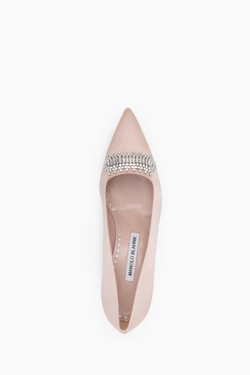 MANOLO BLAHNIK Bottara Pumps 5cm in Dark Nude Satin with White Crystal 3