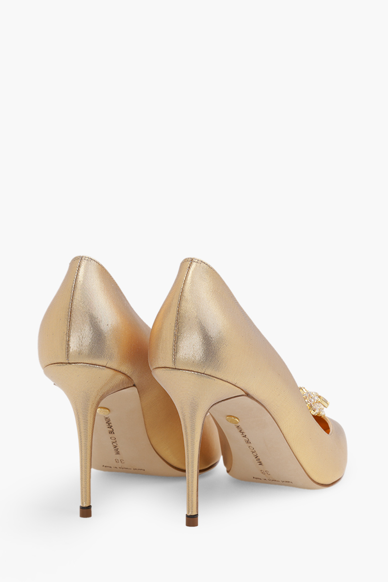 MANOLO BLAHNIK Nadira 50th Anniversary 9cm Pumps in Gold Metallic with Gold Crystal 2