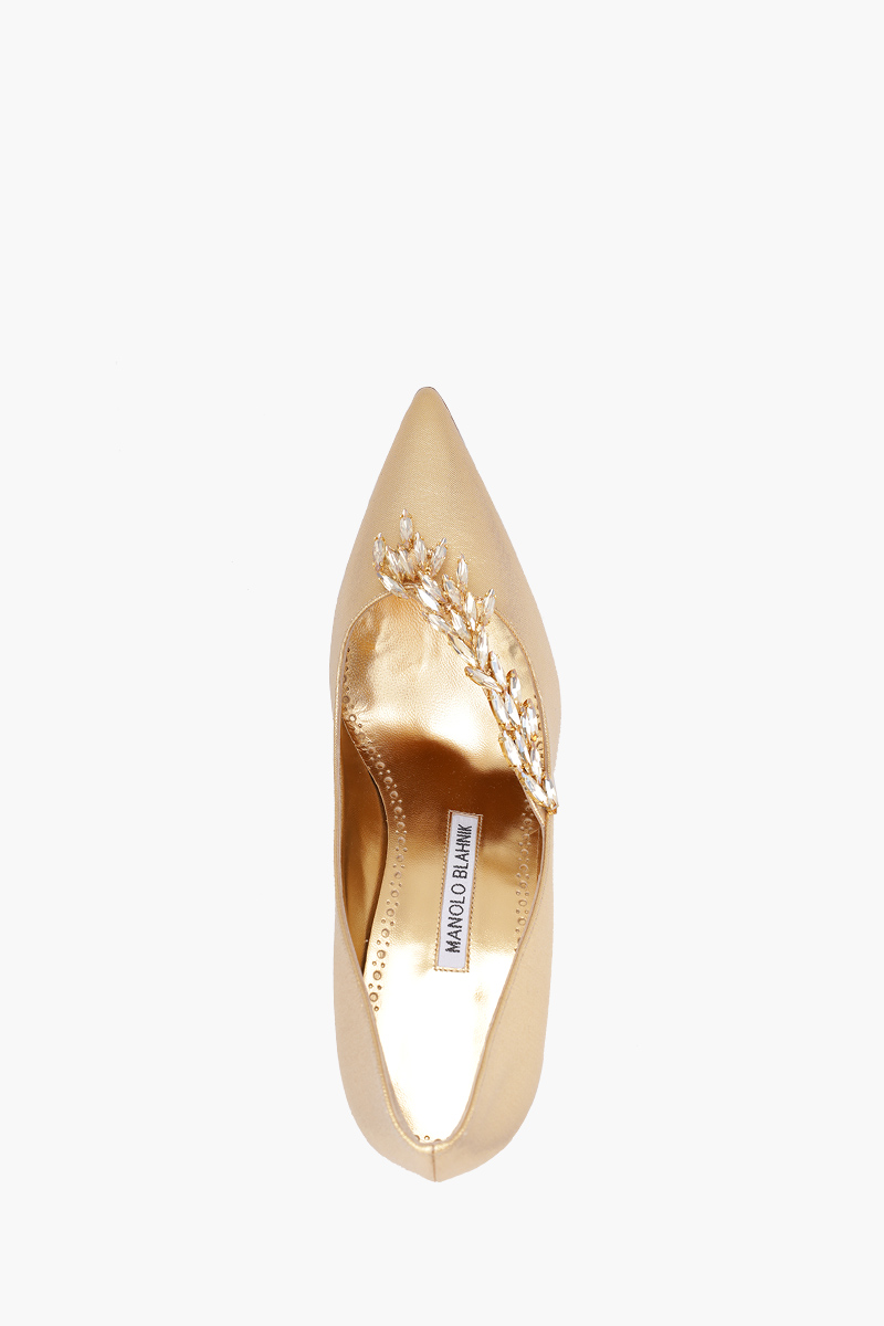 MANOLO BLAHNIK Nadira 50th Anniversary 9cm Pumps in Gold Metallic with Gold Crystal 3