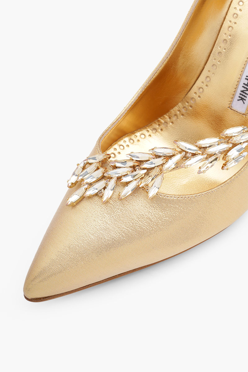 MANOLO BLAHNIK Nadira 50th Anniversary 9cm Pumps in Gold Metallic with Gold Crystal 4