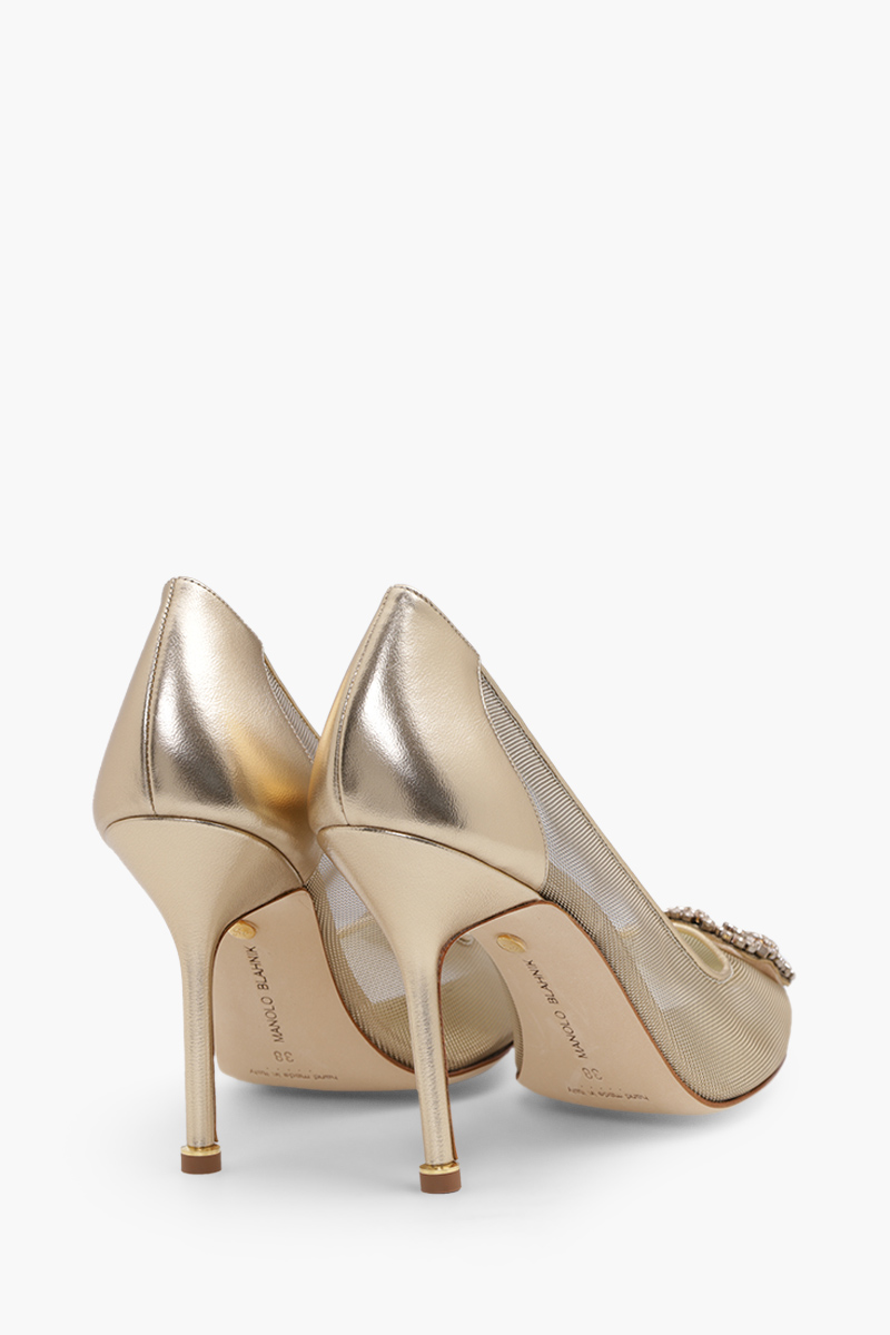 MANOLO BLAHNIK Hangisi 50th Anniversary 10.5cm Pumps in Gold Mesh with Gold Crystal 2