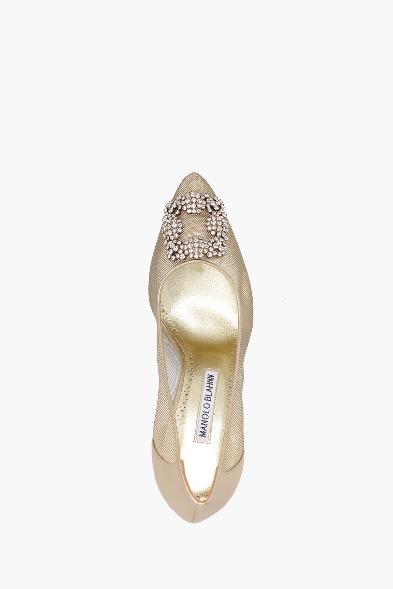 MANOLO BLAHNIK Hangisi 50th Anniversary 10.5cm Pumps in Gold Mesh with Gold Crystal 3