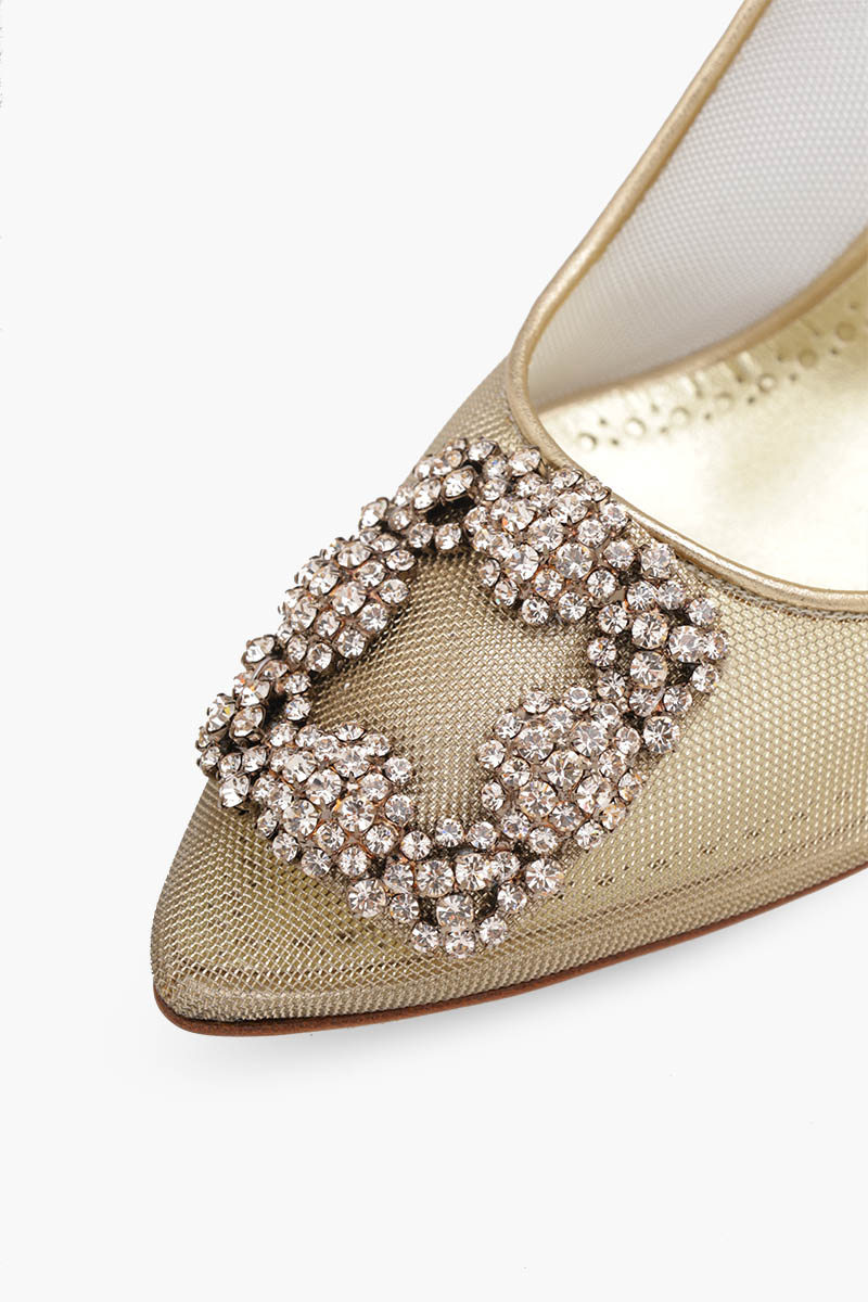 MANOLO BLAHNIK Hangisi 50th Anniversary 10.5cm Pumps in Gold Mesh with Gold Crystal 4