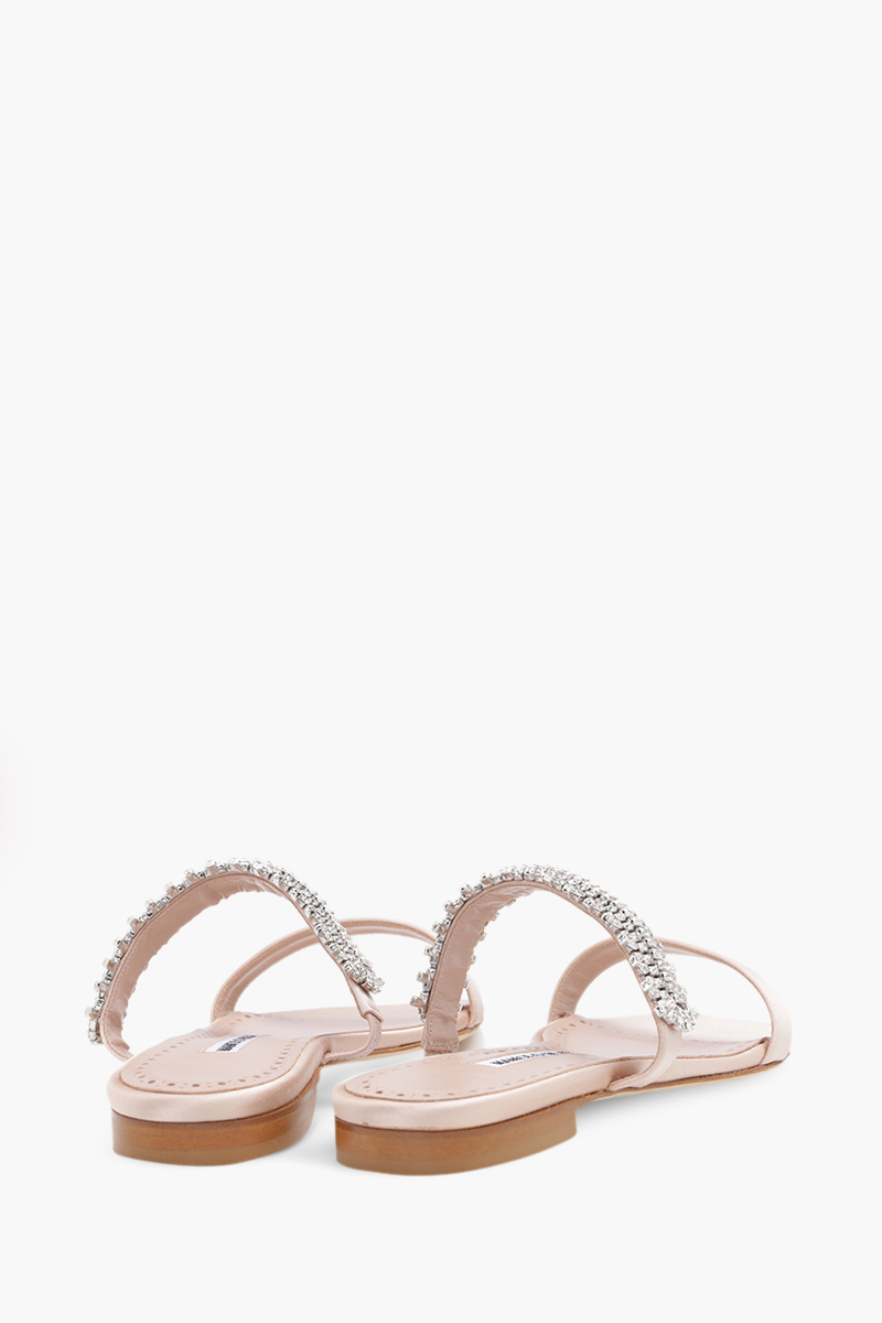 MANOLO BLAHNIK Sakina Flat Sandals in Dark Nude Satin with White Crystal 2