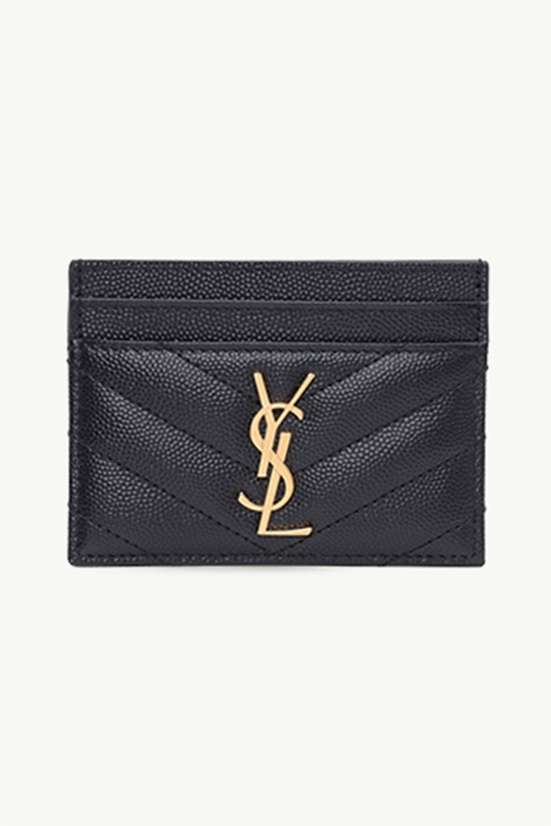 SAINT LAURENT Monogramme Card Case in Black Caviar Leather GHW 0