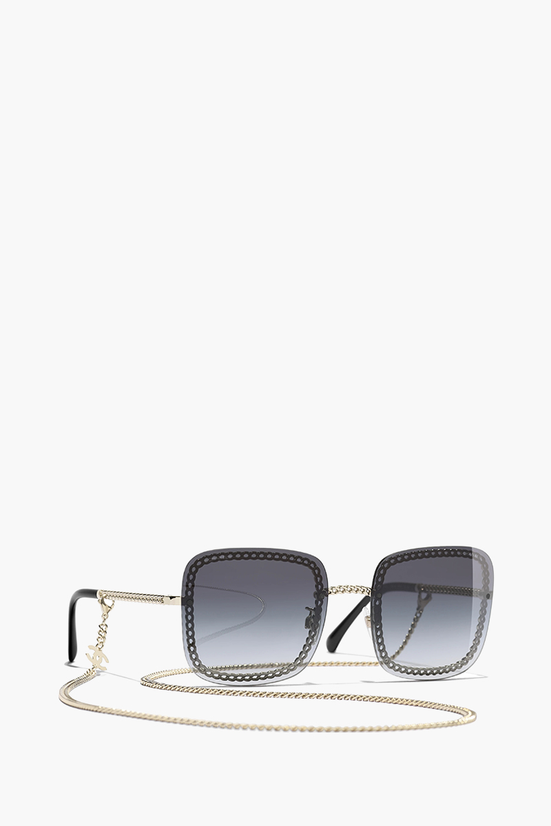 CHANELChain Square Sunglasses in Gold/Grey/Gradient Metal with Eyeglasses Chain 1