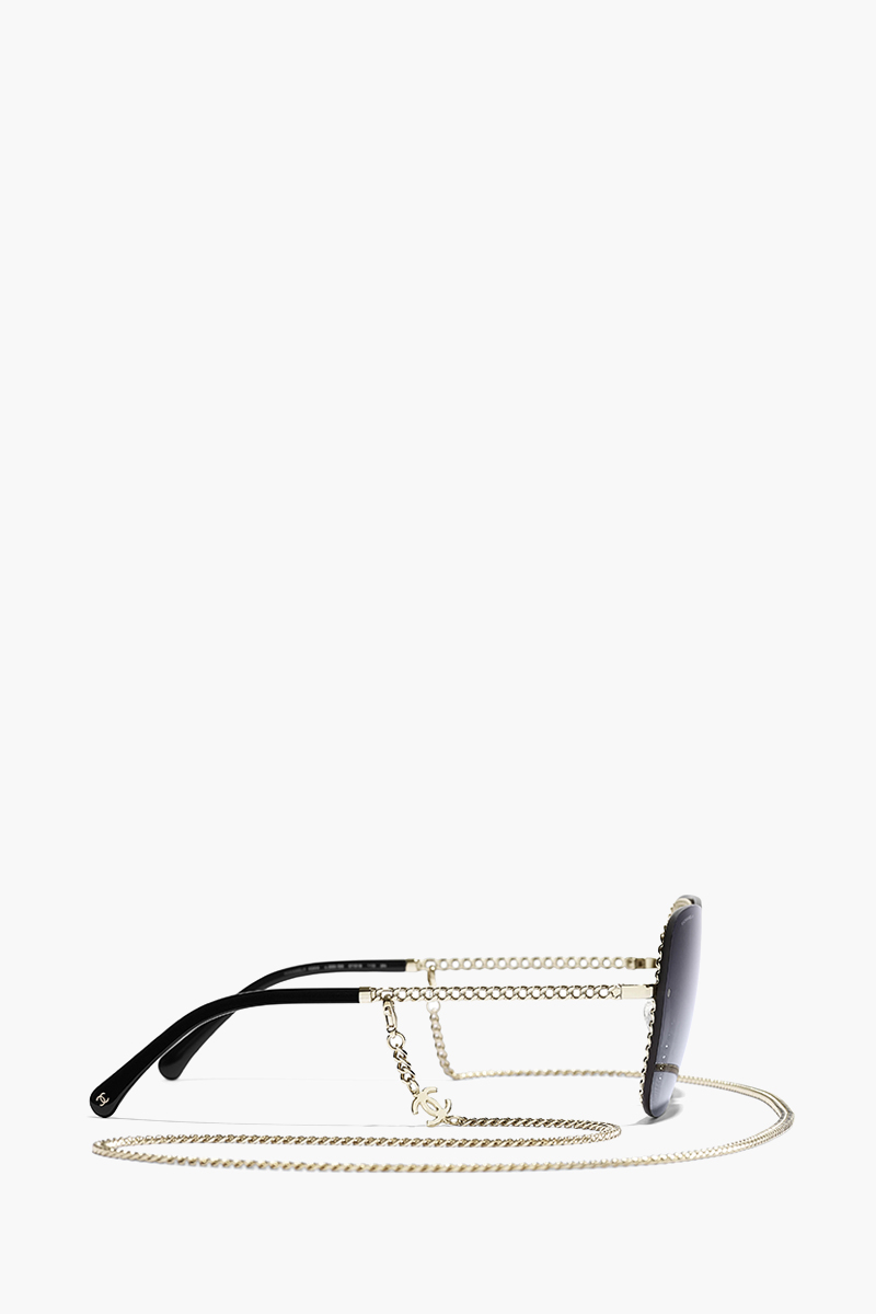 CHANELChain Square Sunglasses in Gold/Grey/Gradient Metal with Eyeglasses Chain 2