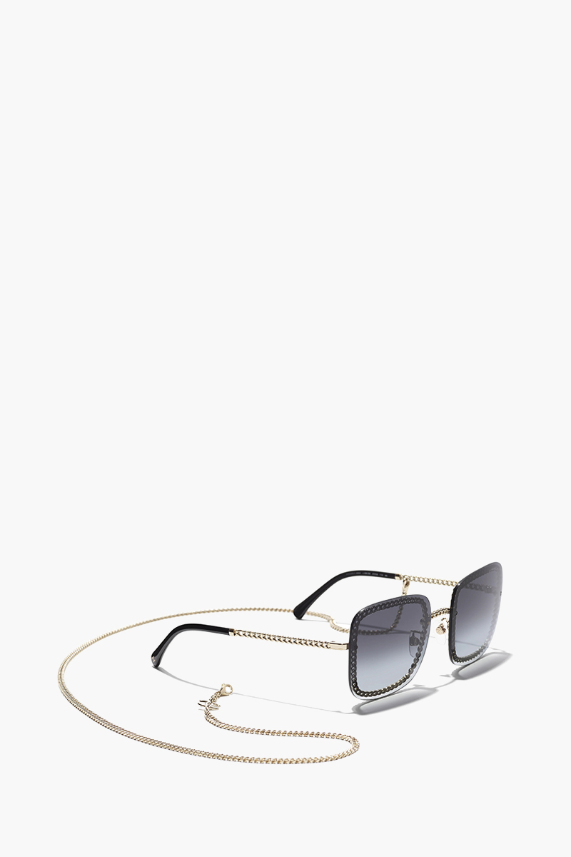 CHANELChain Square Sunglasses in Gold/Grey/Gradient Metal with Eyeglasses Chain 3