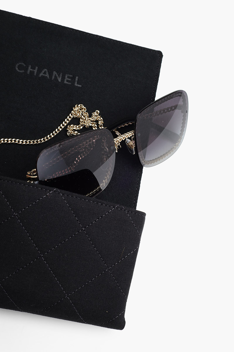 CHANELChain Square Sunglasses in Gold/Grey/Gradient Metal with Eyeglasses Chain 4