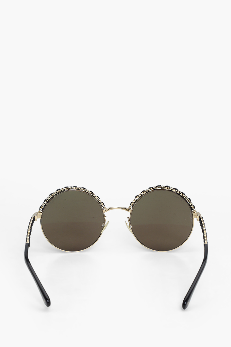 CHANEL Round Sunglasses in Gold/Black/Brown Metal & Calfskin 2