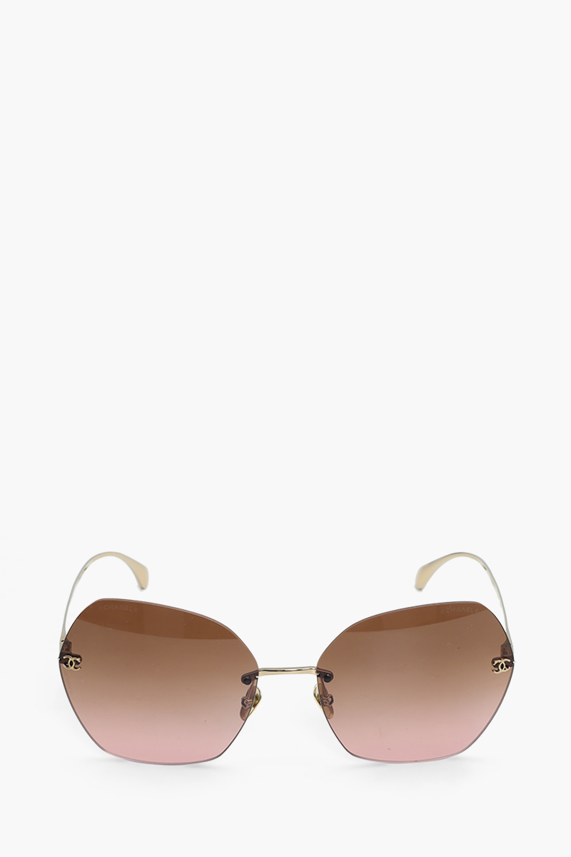 CHANEL CC Square Sunglasses in Gold/Brown Titanium 1