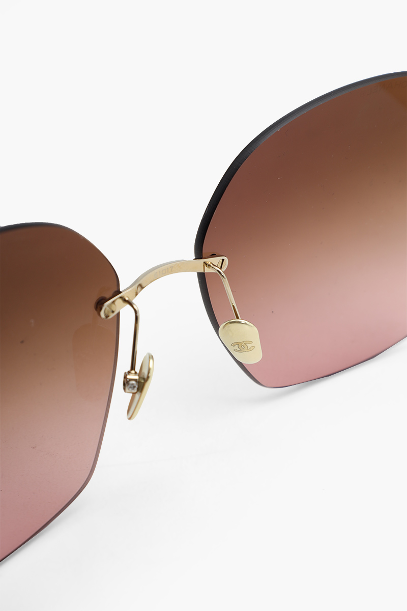 CHANEL CC Square Sunglasses in Gold/Brown Titanium 4