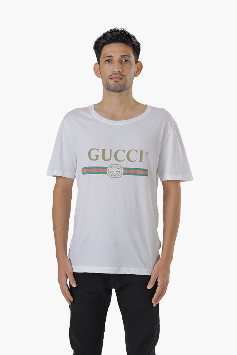 GUCCI Men Oversized Logo Print T-shirt in White 0