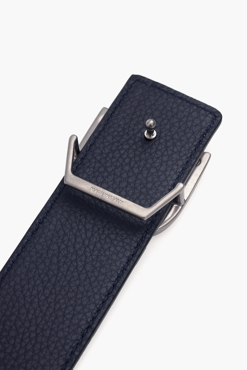 CHRISTIAN DIOR D Buckle Belt 35mm in Black/Navy Blue Grained Leather SHW 3