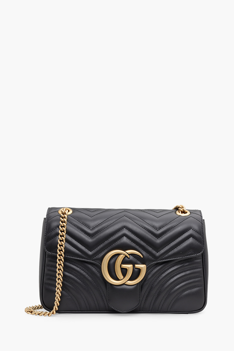 GUCCI Medium GG Marmont Shoulder Bag in Black GHW 0