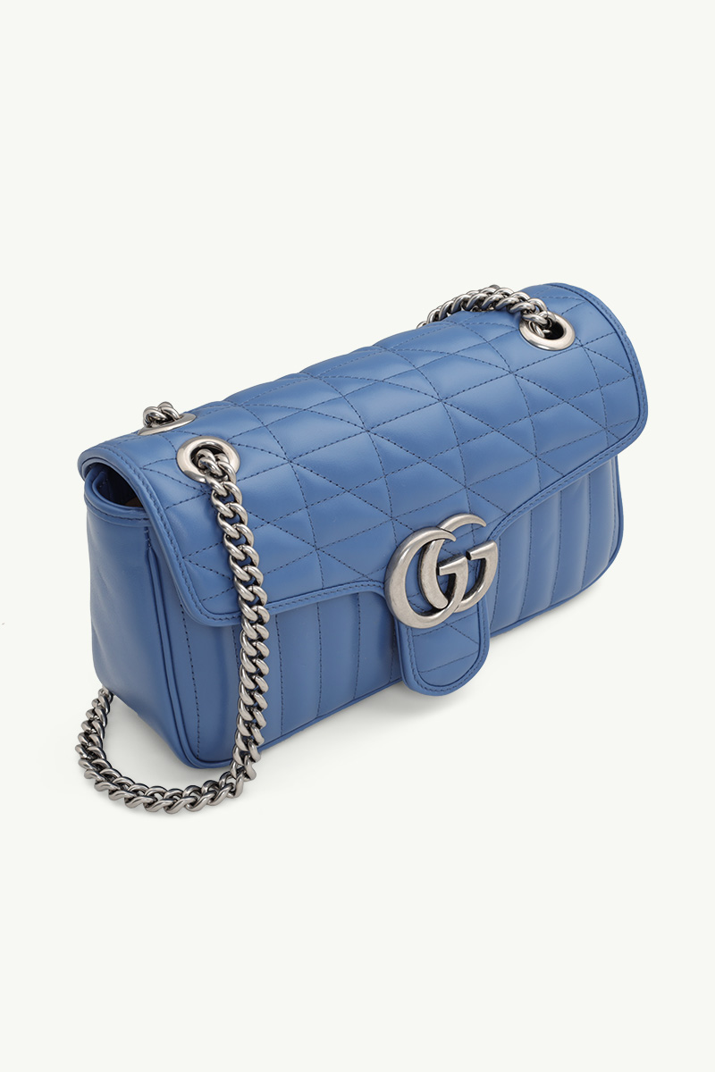 GUCCI Small New Geometric GG Marmont Flap Shoulder Bag in Blue with Palladium Hardware 2